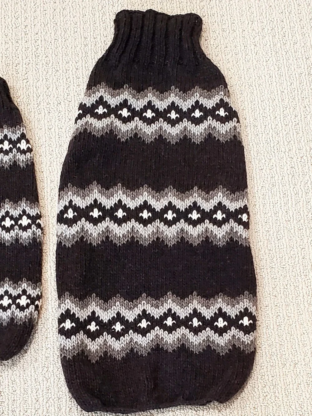 Chilly Dog Hand Knitted 100% Wool Brown, White+Gray Diamond Dog Sweater, Large
